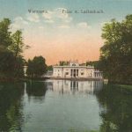 Warszawa - Łaźienkipaleis (1919) Meer met bomen en groot wit gebouw